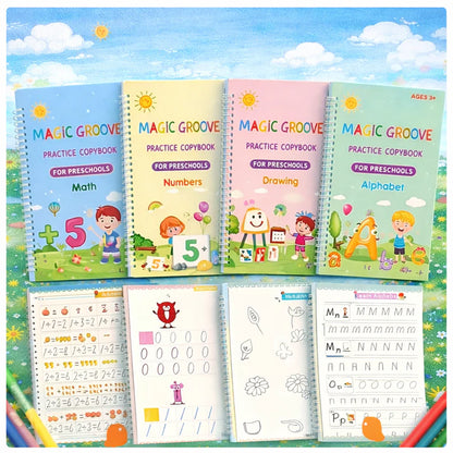 Magic Practice Copybook (4 Book) Handwriting Practice for Kids -FREE 10 Refill+ Pen + Grip