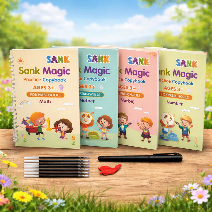 Magic Practice Copybook (4 Book) Handwriting Practice for Kids -FREE 10 Refill+ Pen + Grip