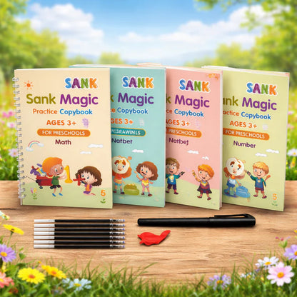 Magic Practice Copybook (4 Book) Handwriting Practice for Kids -FREE 10 Refill+ Pen + Grip