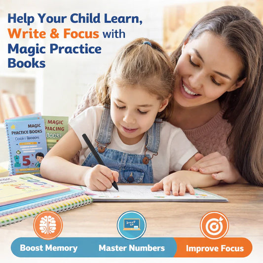 Magic Practice Copybook (4 Book) Handwriting Practice for Kids -FREE 10 Refill+ Pen + Grip