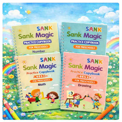 Magic Practice Copybook (4 Book) Handwriting Practice for Kids -FREE 10 Refill+ Pen + Grip