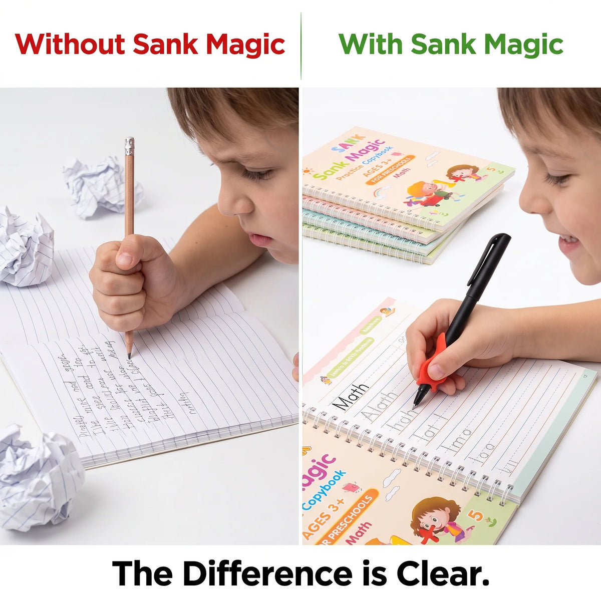 Magic Practice Copybook (4 Book) Handwriting Practice for Kids -FREE 10 Refill+ Pen + Grip